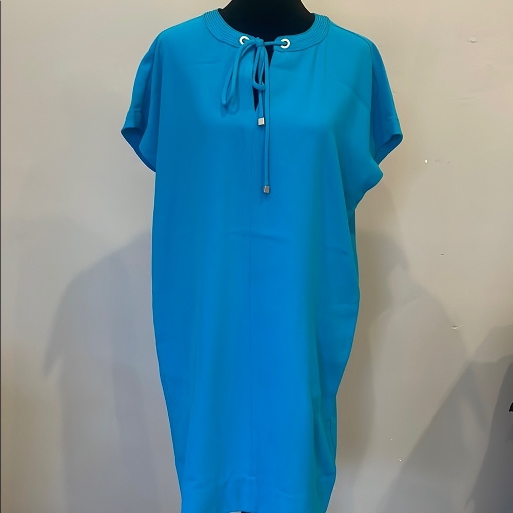 Blue Women's short sleeve sheath style dress lands end